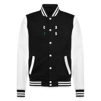 Bitcoin Trading Crypto Aktien - College-Sweatjacke - Schwarz/Weiß - Vorne - Nik (191cm) & Marisol (170cm)