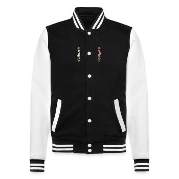 Super seit 2020 - 3. Geburtstag - 2023 Groovy - College-Sweatjacke - Schwarz/Weiß - Vorne - Nik (191cm) & Marisol (170cm)