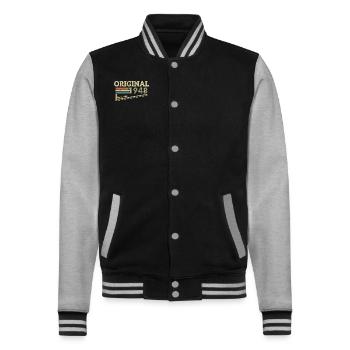 Gift Birthday Vintage 1948 75 Years - College Sweat Jacket - black/heather grey - Front - Nik (191cm) & Marisol (170cm)
