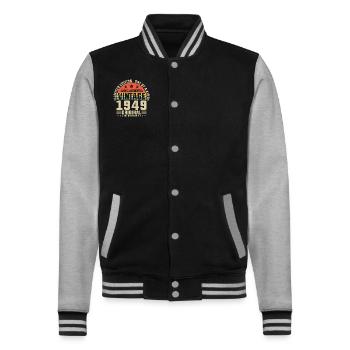 75. Geburtstag Vintage 1949 - College-Sweatjacke - Schwarz/Grau meliert - Vorne - Nik (191cm) & Marisol (170cm)