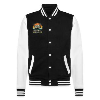 Vintage 1980s Birthday Joy - College Sweat Jacket - black/white - Front - Nik (191cm) & Marisol (170cm)