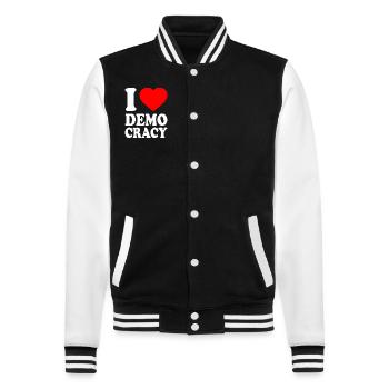 I love democracy - College Sweat Jacket - black/white - Front - Nik (191cm) & Marisol (170cm)
