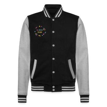 ERSTAUNLICHER LEHRER Ende des Schuljahres - College-Sweatjacke - Schwarz/Grau meliert - Vorne - Nik (191cm) & Marisol (170cm)
