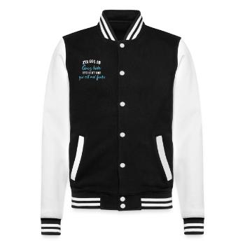 Ich habe keinen dicken Bauch, es ist das Geschenk-T-Shirt - College-Sweatjacke - Schwarz/Weiß - Vorne - Nik (191cm) & Marisol (170cm)