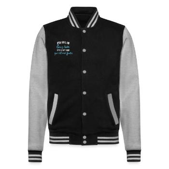 Ich habe keinen dicken Bauch, es ist das Geschenk-T-Shirt - College-Sweatjacke - Schwarz/Grau meliert - Vorne - Nik (191cm) & Marisol (170cm)