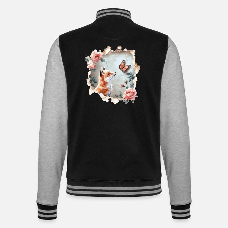 Fuchs mit Schmetterling - College-Sweatjacke - Schwarz/Grau meliert
