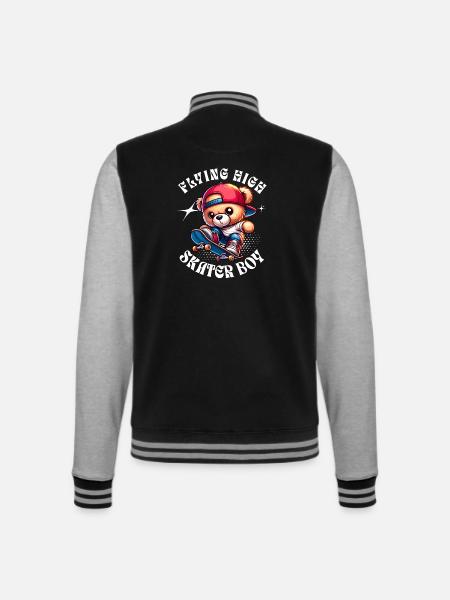 Skater teddy bear on skateboard - College Sweat Jacket - black/heather grey