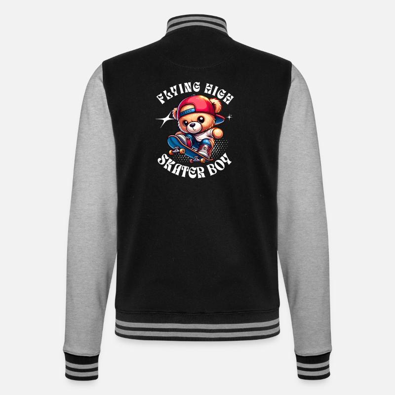 Skater teddy bear on skateboard - College Sweat Jacket - black/heather grey