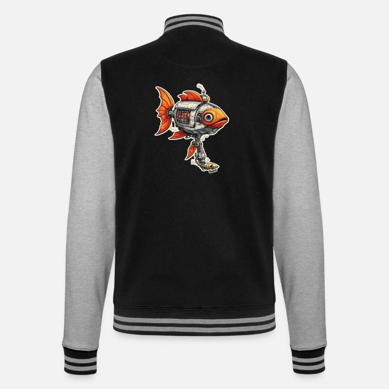 Steampunk Fish Robot Robot Fish - College Sweat Jacket - black/heather grey