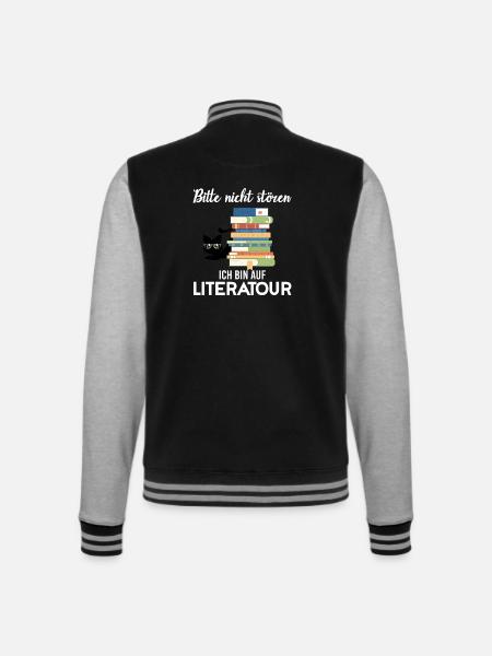 Bücher lesen Bücherwurm Leseratte Katzenliebhaber - College-Sweatjacke - Schwarz/Grau meliert