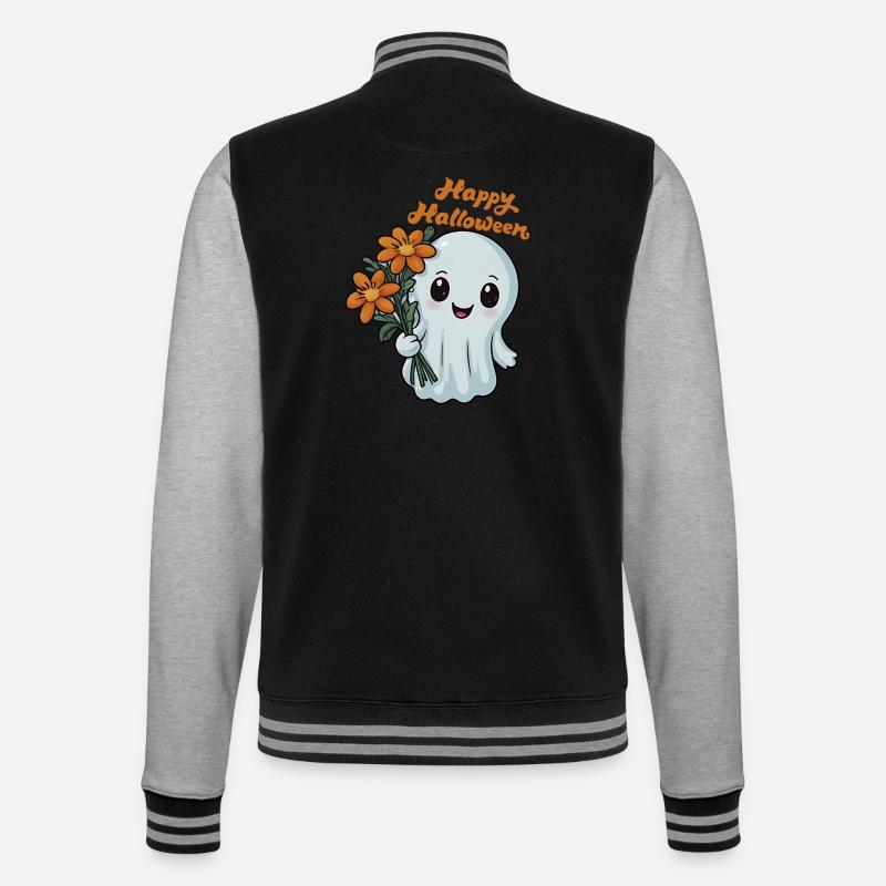 Happy Halloween Gespenst - Spooky Ghost - College-Sweatjacke - Schwarz/Grau meliert