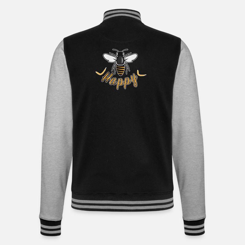 Happy bee with 'Happy' lettering - College Sweat Jacket - black/heather grey