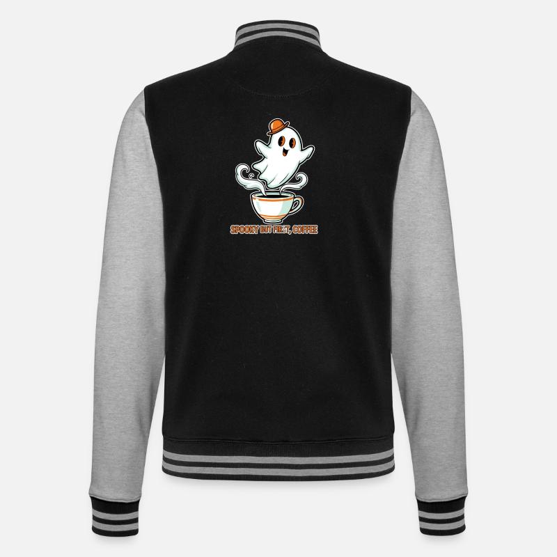 Spukiger Geist mit Kaffee - College-Sweatjacke - Schwarz/Grau meliert