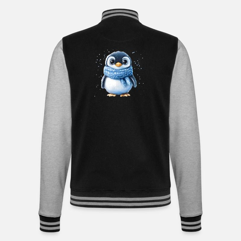 Mignon pingouin d’hiver en bleu - Veste Teddy - noir/gris chiné