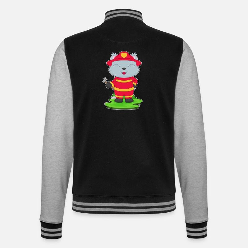 Cat Firefighter Axe Fire Brigade - College Sweat Jacket - black/heather grey