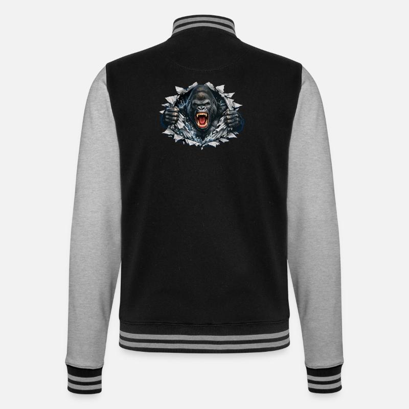 Gorilla Breaks Through: Roaring Power - College Sweat Jacket - black/heather grey