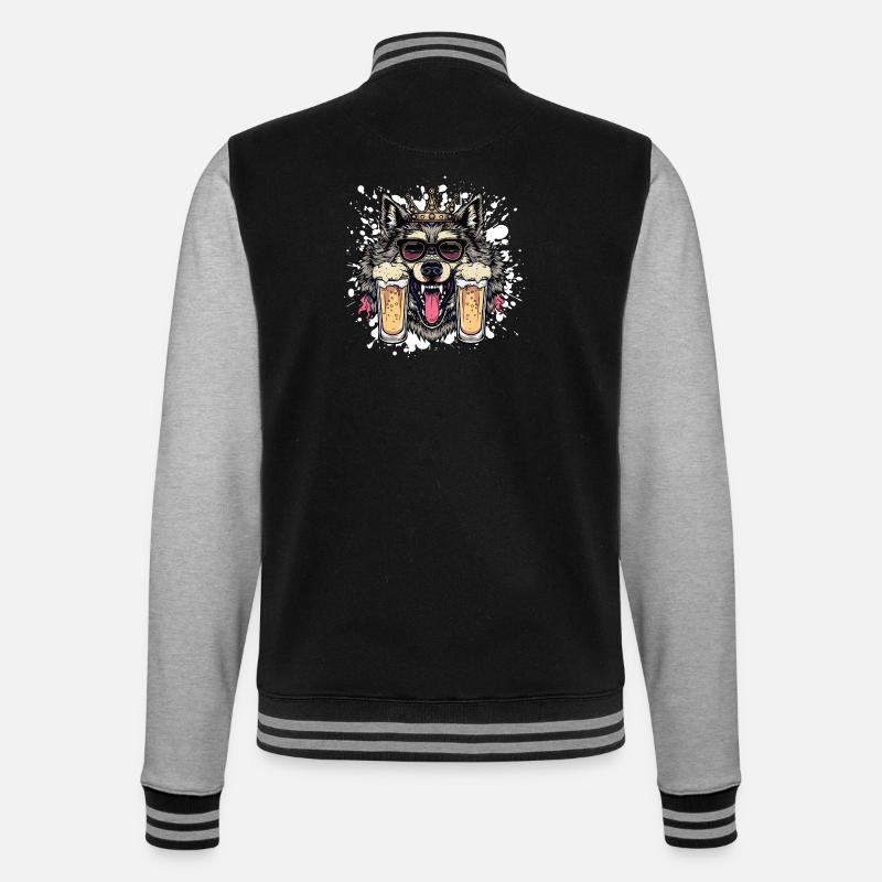 Wolf Bier Lustig - College-Sweatjacke - Schwarz/Grau meliert