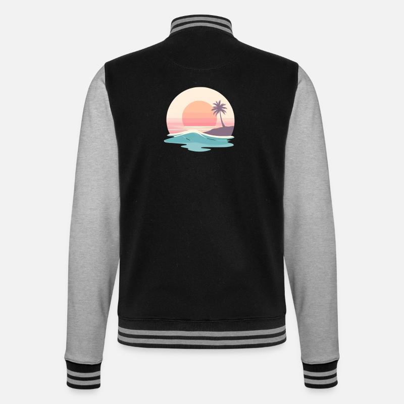 Retro Sunset Beach & Palm Tree - College Sweat Jacket - black/heather grey