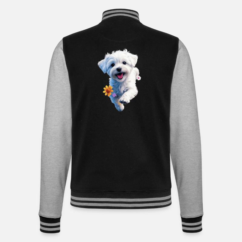 Maltesischer Welpe springt - 2 - 🐾 - College-Sweatjacke - Schwarz/Grau meliert