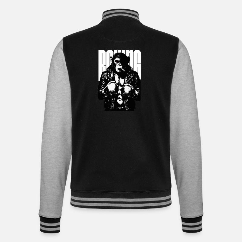 Monkey Boxer Rebel Monkey in Leder-Boxjacke - College-Sweatjacke - Schwarz/Grau meliert