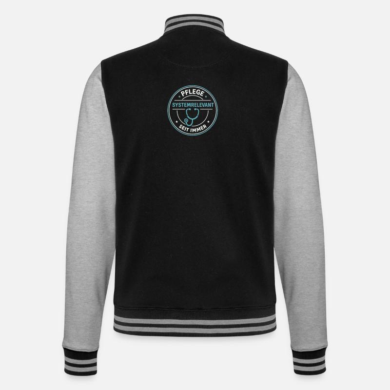 Pflege – systemrelevant seit immer - College-Sweatjacke - Schwarz/Grau meliert