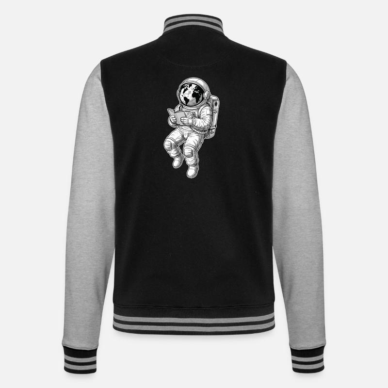 Astronaut Reading Space Earth - College Sweat Jacket - black/heather grey