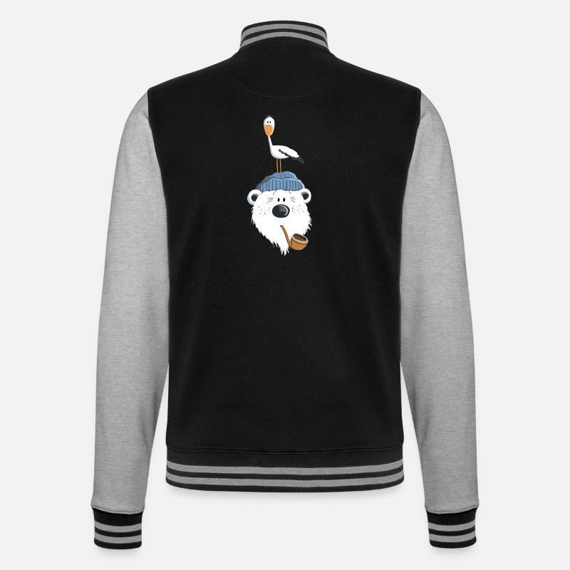 Bär mit Möwe - College-Sweatjacke - Schwarz/Grau meliert