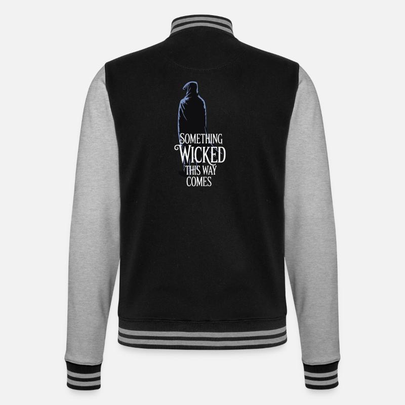 Dunkle Kapuzenfigur mit Zitat - College-Sweatjacke - Schwarz/Grau meliert