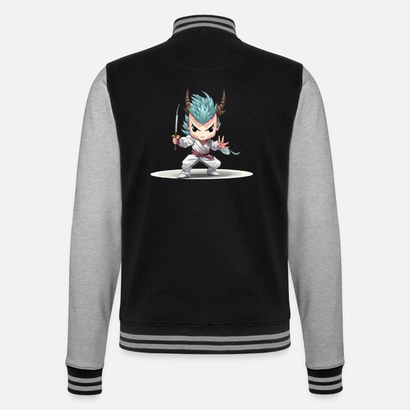 Chibi Warrior with Katana - College Sweat Jacket - black/heather grey
