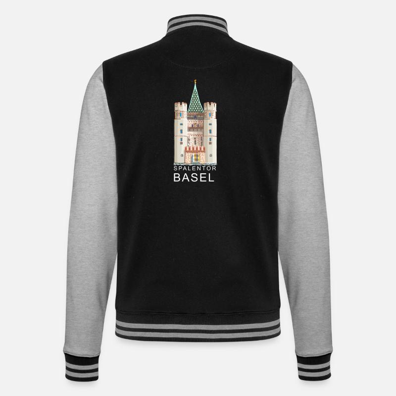 Basel, Spalentor, Schweiz - College-Sweatjacke - Schwarz/Grau meliert