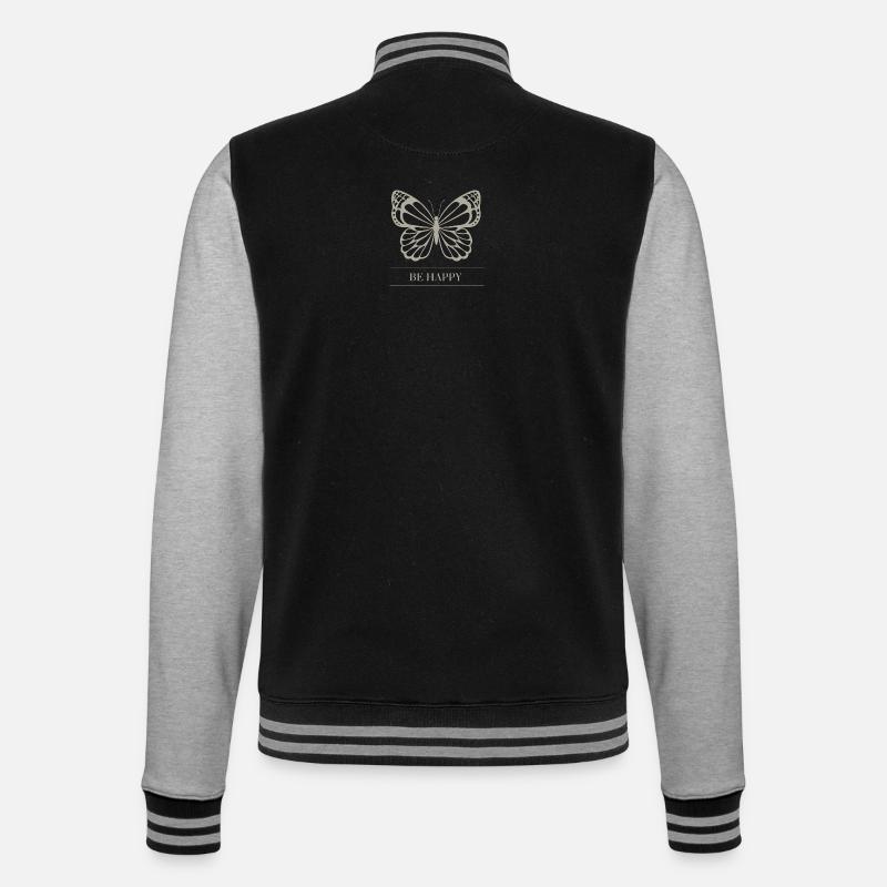 Minimal Butterfly Be Happy Aesthetic Tee - College Sweat Jacket - black/heather grey