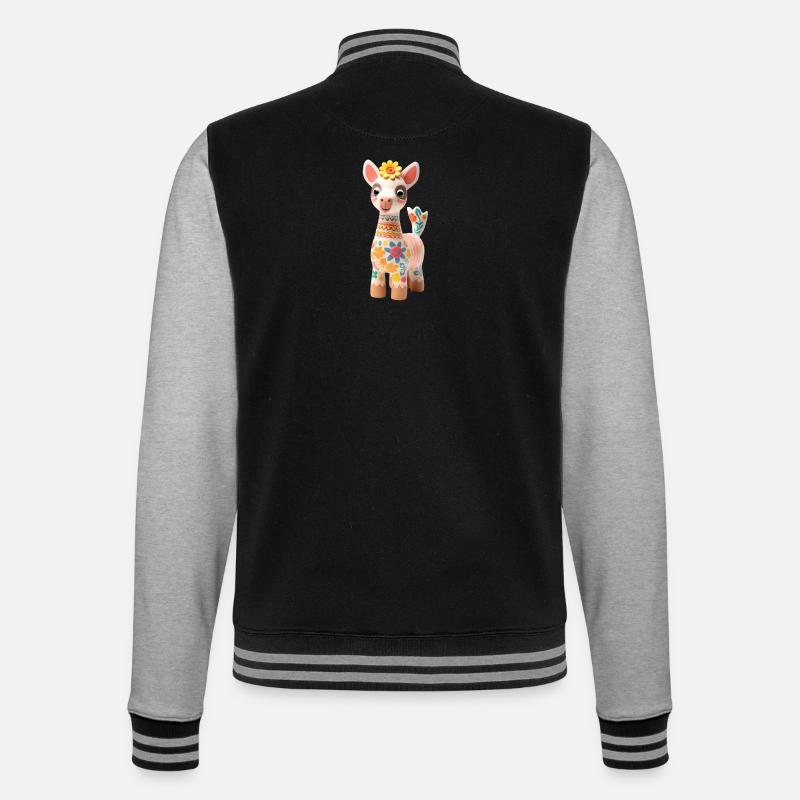 Süßes Lama mit Blümchen Deko - College-Sweatjacke - Schwarz/Grau meliert