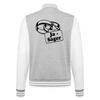 Junggesellenabschied, JGA Bräutigam - Ja Sager(25) - College-Sweatjacke - Grau meliert/Weiß - Hinten - Marisol (170cm)
