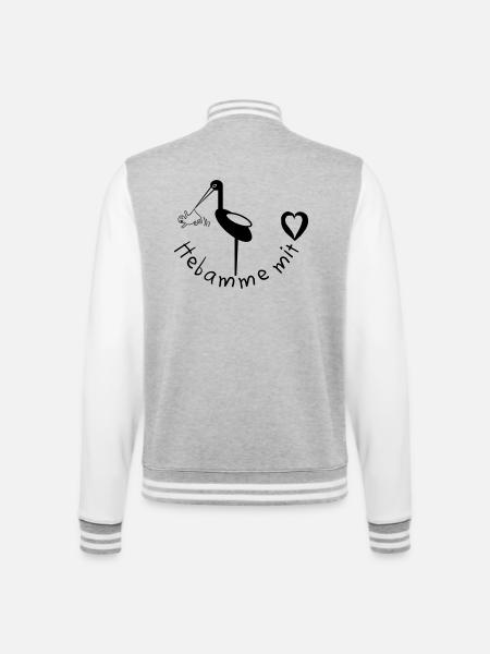 Hebamme mit Herz Storch - College-Sweatjacke - Grau meliert/Weiß