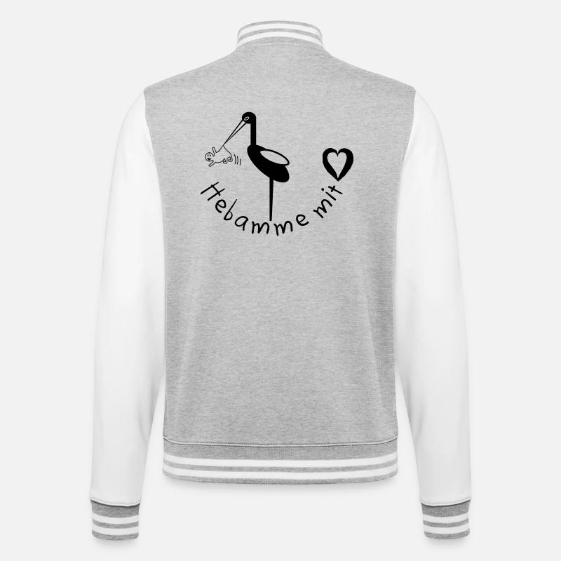 Hebamme mit Herz Storch - College-Sweatjacke - Grau meliert/Weiß