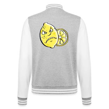Bin sour - lemon - citrus - College Sweat Jacket - heather grey/white - Back - Marisol (170cm)
