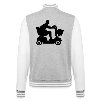 Bild von behinderten Menschen im Elektromobil # - College-Sweatjacke - Grau meliert/Weiß - Hinten - Marisol (170cm)