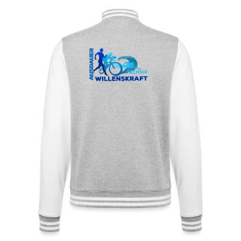 Triathlon - Ausdauer - Technik - Willenskraft - College-Sweatjacke - Grau meliert/Weiß - Hinten - Marisol (170cm)