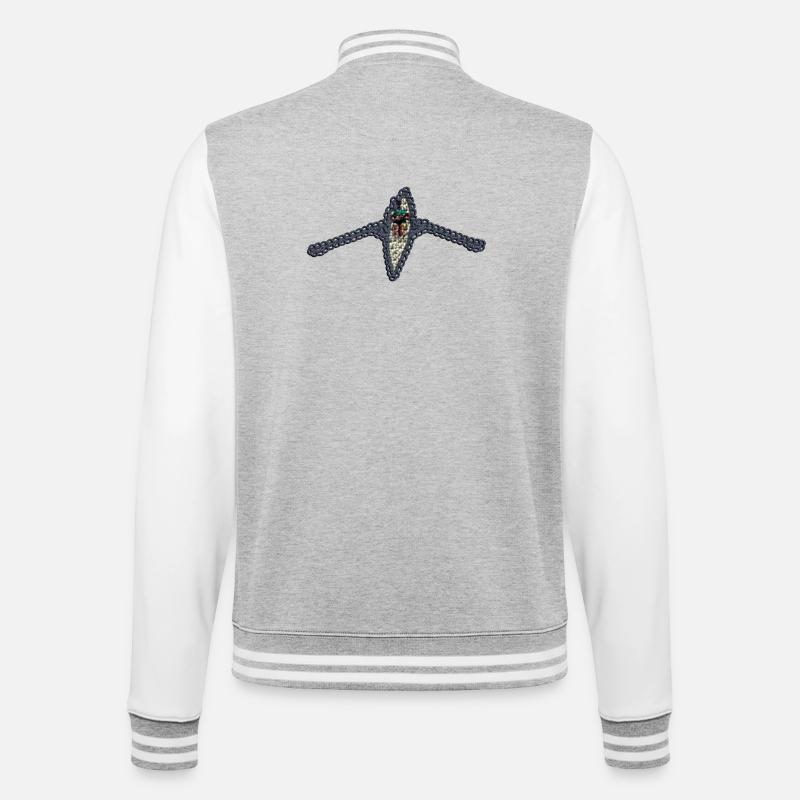 Gehäkelter Ruderer - College-Sweatjacke - Grau meliert/Weiß