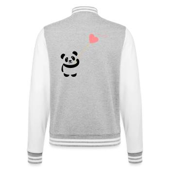 panda herz niedlich luftballon bär groß dick kusch - College-Sweatjacke - Grau meliert/Weiß - Hinten - Marisol (170cm)