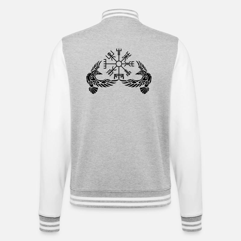 Schwarze Krähen und Wikingerkompass - College-Sweatjacke - Grau meliert/Weiß
