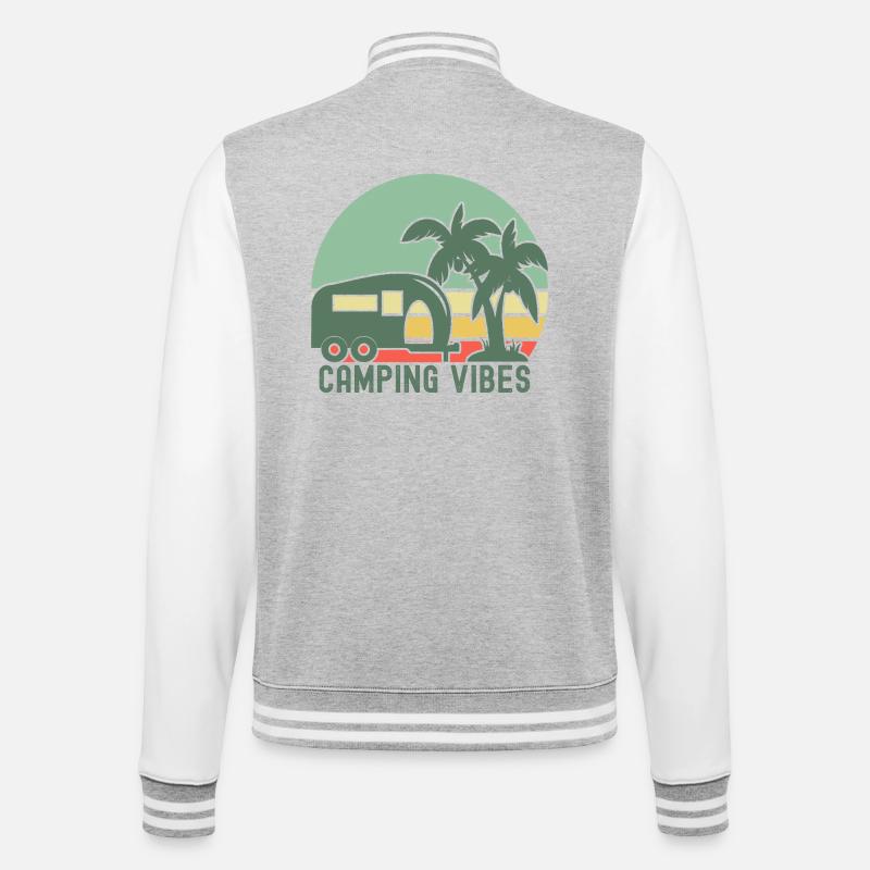 Illustration de l’ambiance du camping rétro - Veste Teddy - gris chiné / blanc