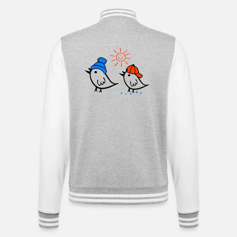 Spatz, Sonne, Frühling - College-Sweatjacke - Grau meliert/Weiß