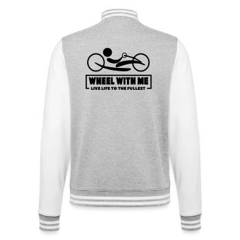Roll mit mir mit meinem Rollstuhl-Handbike * - College-Sweatjacke - Grau meliert/Weiß - Hinten - Marisol (170cm)