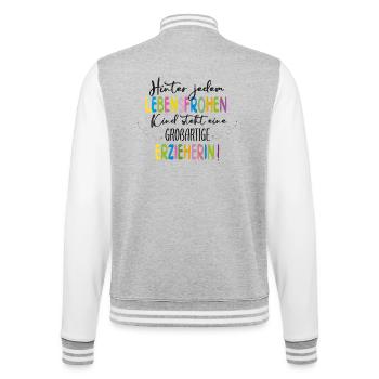 Großartige Erzieherin - College-Sweatjacke - Grau meliert/Weiß - Hinten - Marisol (170cm)