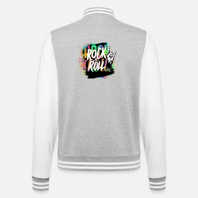 Rock n Roll Farbexplosion - College-Sweatjacke - Grau meliert/Weiß