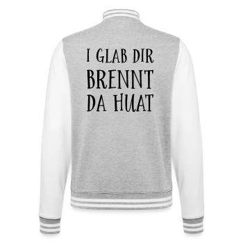 Lustige Sprichwörter aus Bayern - College-Sweatjacke - Grau meliert/Weiß - Hinten - Marisol (170cm)