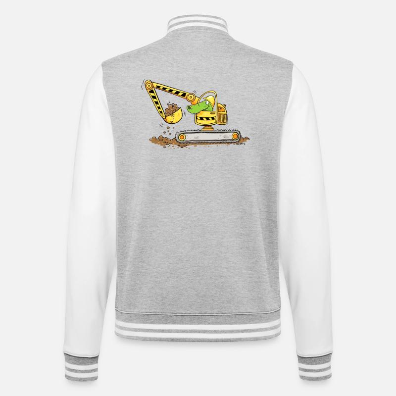 Bagger Mit Krokodil Baustelle Baggerfahrer Jungen - College-Sweatjacke - Grau meliert/Weiß
