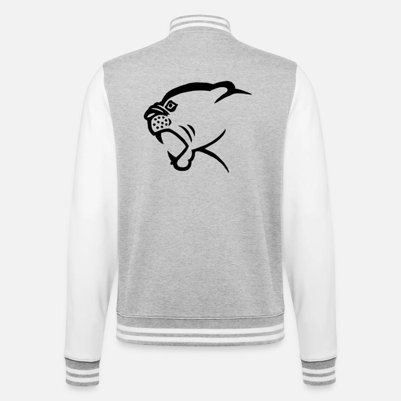 Schwarzer Pantherkopf - College-Sweatjacke - Grau meliert/Weiß