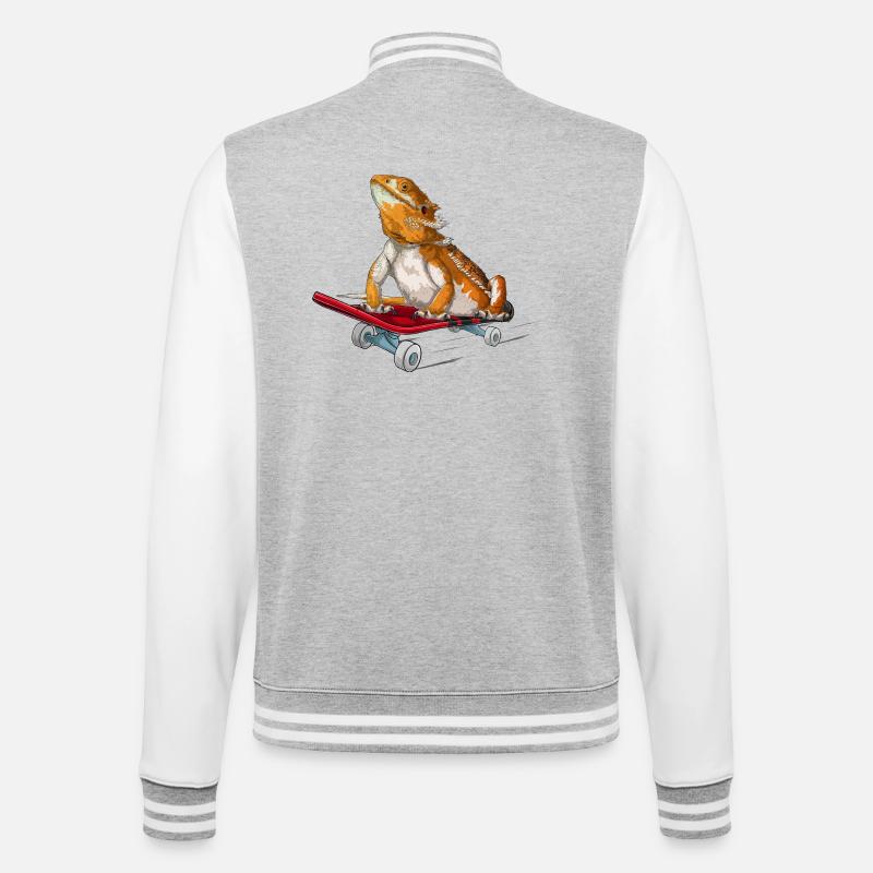 Bartdrache auf einem Skateboard - College-Sweatjacke - Grau meliert/Weiß